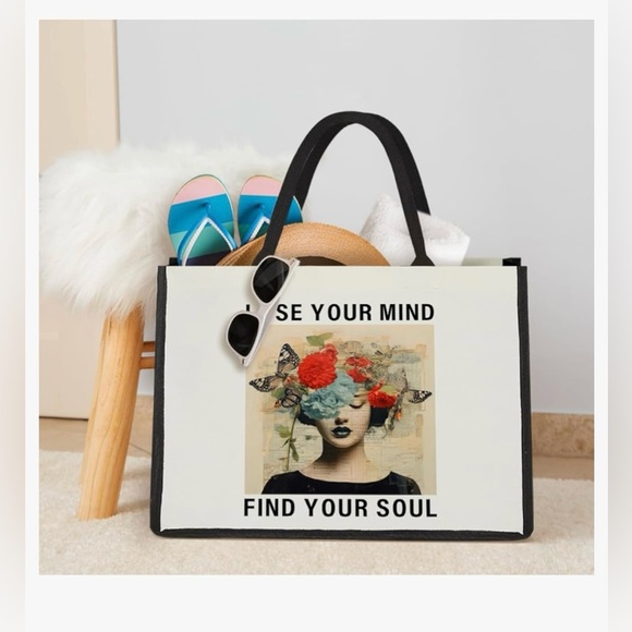 Butterfly Tote Bag Canvas Women, Flower, Beach With Handles, Reuse Shopping New - Picture 2 of 8